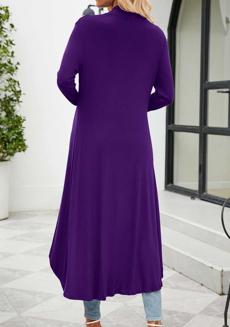 POGTMM Women 's Long Open Front Drape Lightweight Maix Long Sleeve Cardigan Sweater (Purple  S) - Image 5